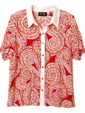 Bob Mackie Wearable Art NWT Vintage Camp Shirt 100% Silk- 2X